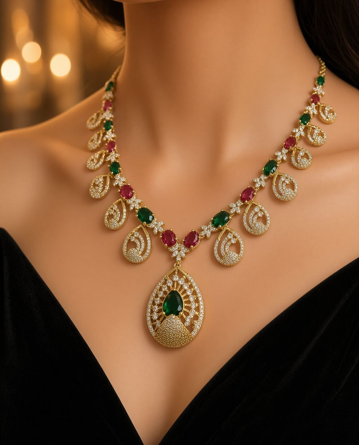 ✨ Emerald Peacock Jewelry Set