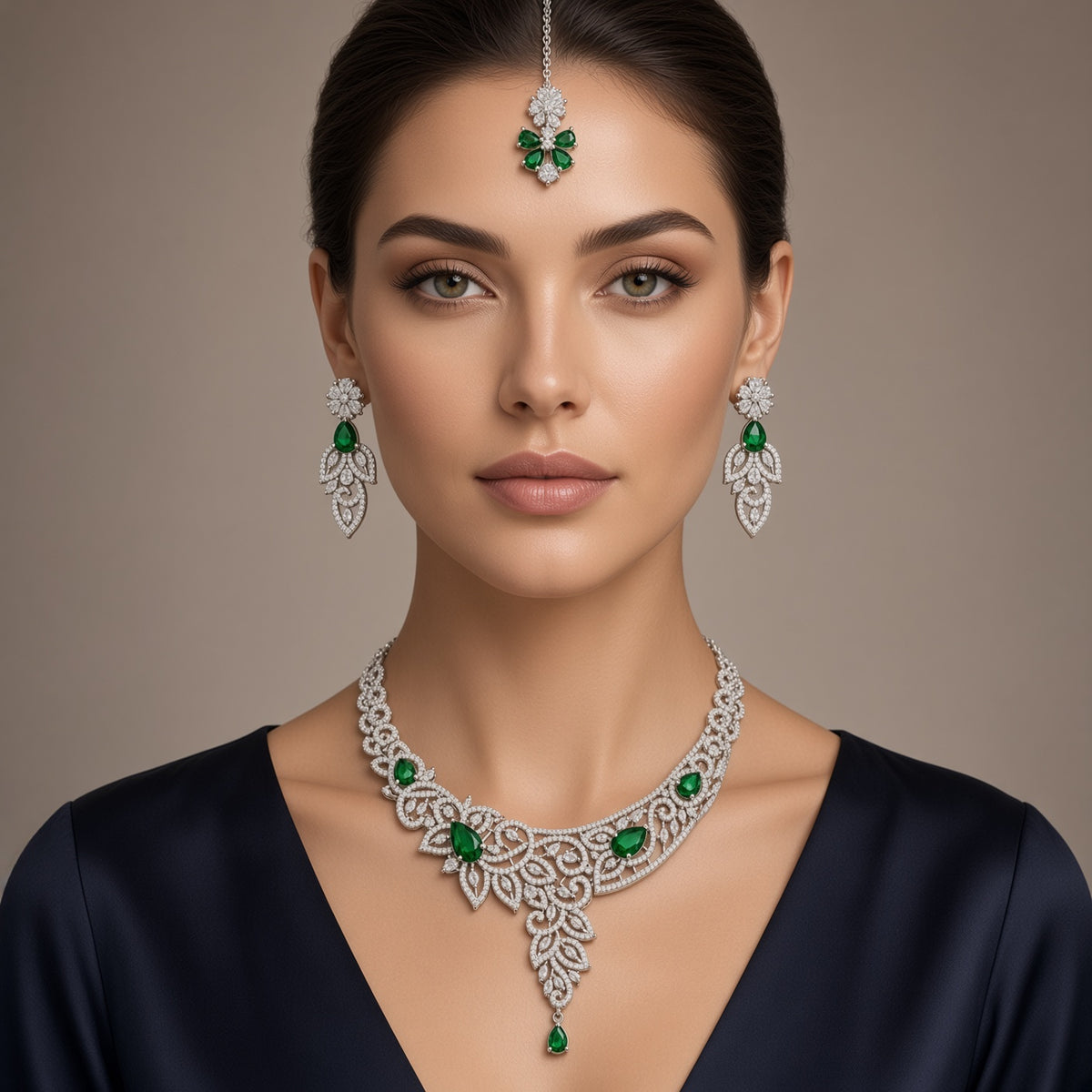 Ruby Stone Bridal Necklace Set with Earrings & Tikka