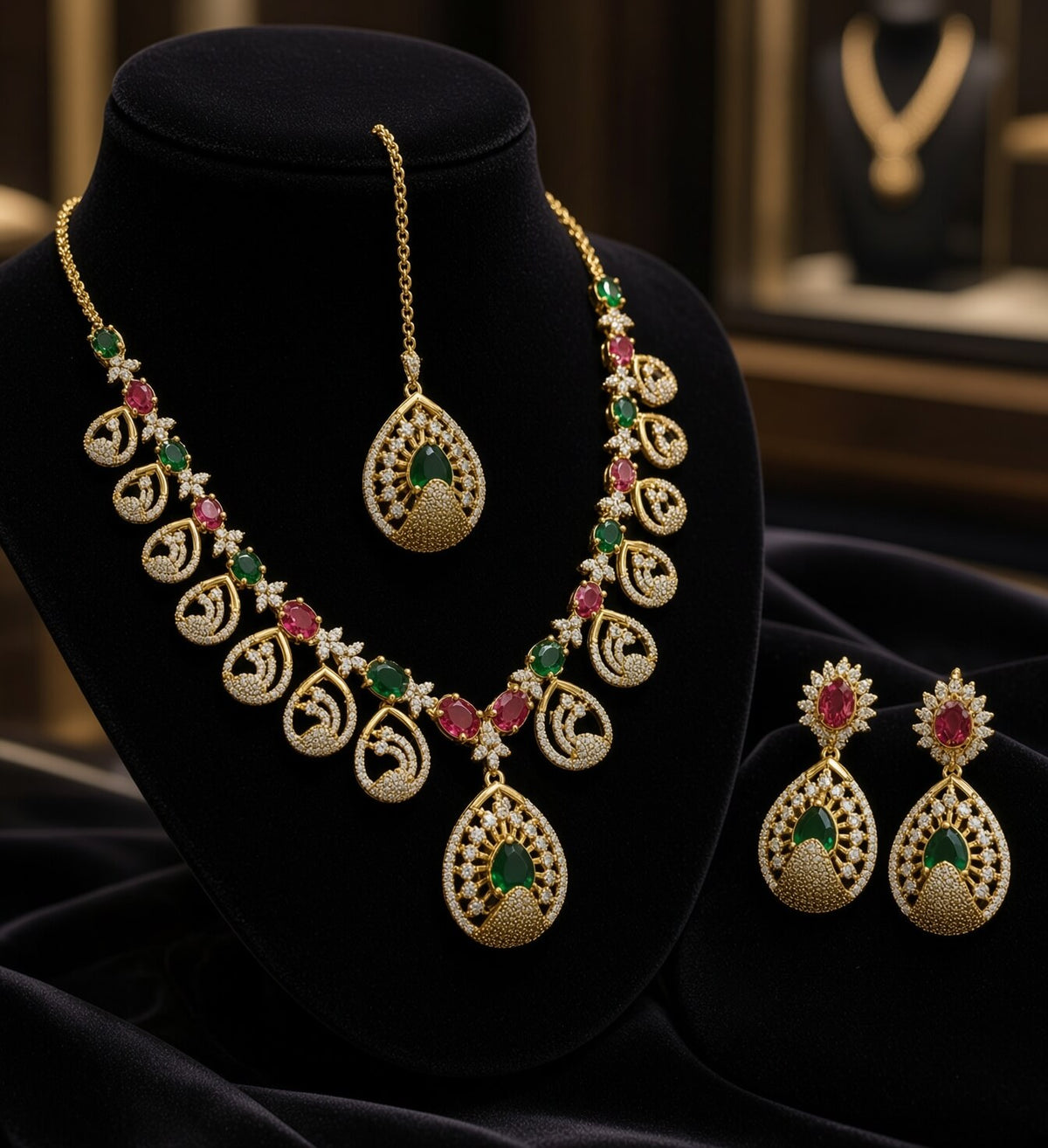 ✨ Emerald Peacock Jewelry Set