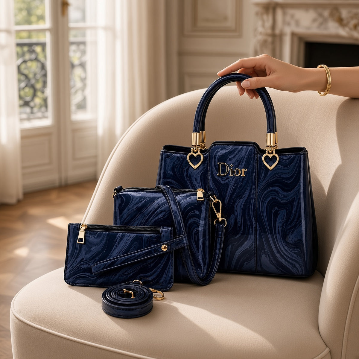 Dior Marbal Texture High Quality 3Pcs Shoulder Bag