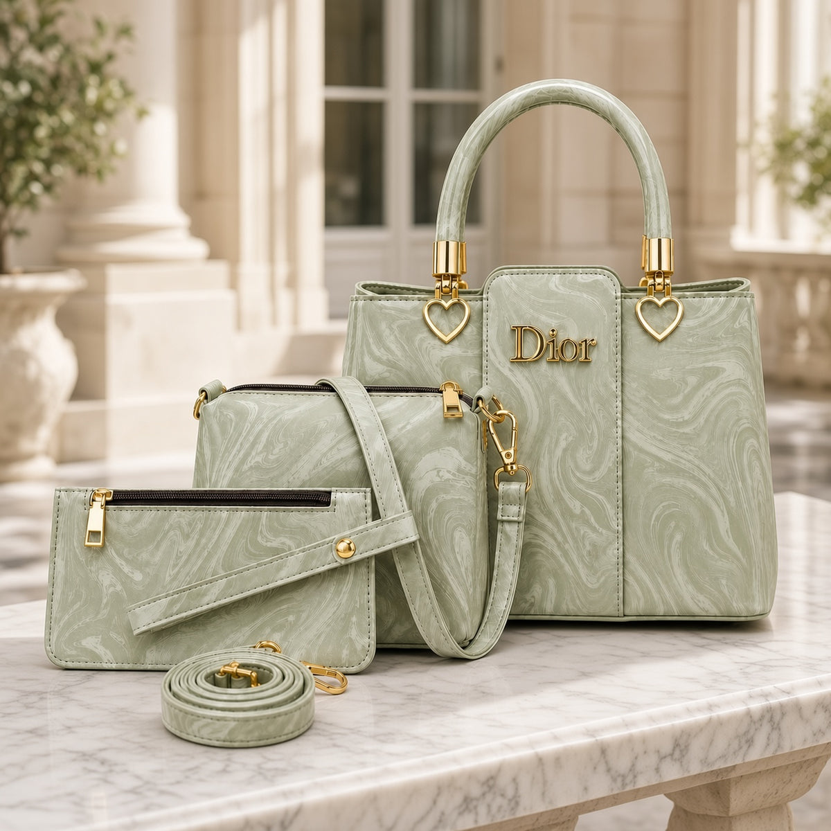 Dior Marbal Texture High Quality 3Pcs Shoulder Bag