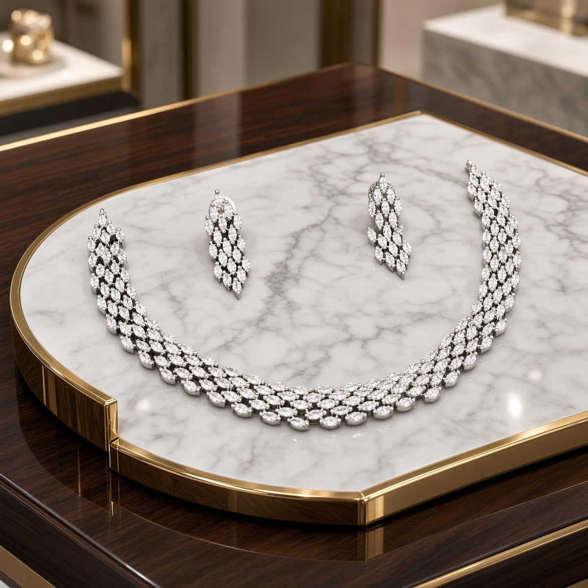 Silver AD Marquise Necklace Set with Earrings