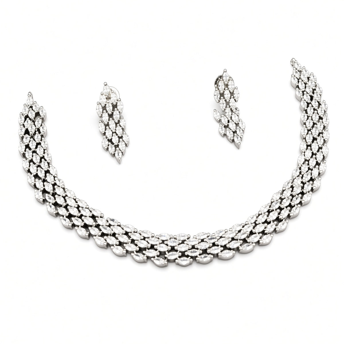 Silver AD Marquise Necklace Set with Earrings