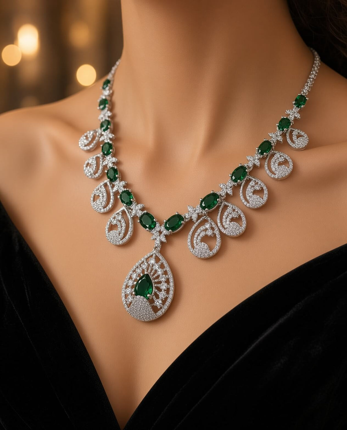 ✨ Emerald Peacock Jewelry Set