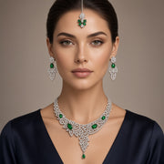 Ruby Stone Bridal Necklace Set with Earrings & Tikka