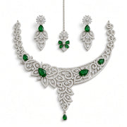 Ruby Stone Bridal Necklace Set with Earrings & Tikka