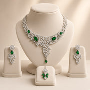Ruby Stone Bridal Necklace Set with Earrings & Tikka